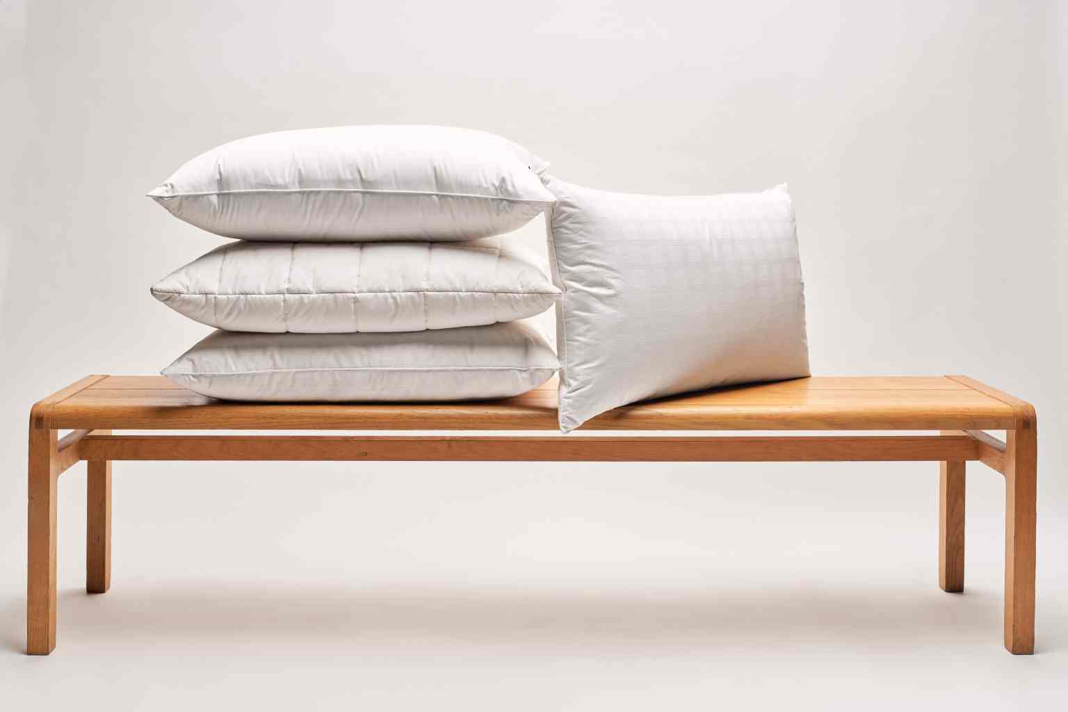 Vispring pillows on a contemporary wooden bench